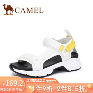 骆驼（CAMEL） 女士 时尚厚底运动风魔术贴凉鞋 A92561621 白/黄 35