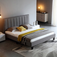 A家家具 床 现代格调软靠布艺软床 美式简约布艺床卧室双人床框架床 浅灰色 1.8米床+床垫*1+床头柜*1 DA0172