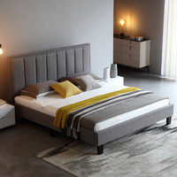 A家家具 床 现代格调软靠布艺软床 美式简约布艺床卧室双人床框架床 浅灰色 1.5米单床 DA0172