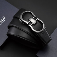 高尔夫GOLF头层牛皮男士皮带潮流时尚腰带男自动扣裤带精品腰带礼盒5U489420J黑枪色110-125CM