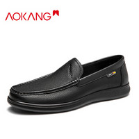 奥康（Aokang）舒适套脚一脚蹬都市休闲商务男皮鞋103112023黑色39码