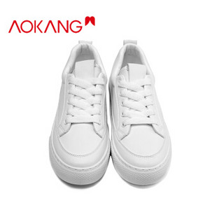 奥康（Aokang）韩版学生时尚纯色户外运动鞋休闲鞋小白鞋女 106323076白色37码
