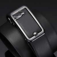 高尔夫GOLF皮带男士头层牛皮自动扣腰带男礼物商务休闲男裤带腰带礼盒5U489302J哑黑枪110-125CM