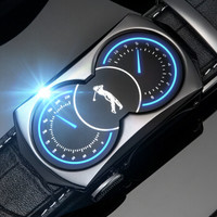 高尔夫GOLF皮带男士鳄鱼纹头层牛皮腰带男仪表盘自动扣商务休闲裤带礼物男礼盒 黑蓝110-125CM