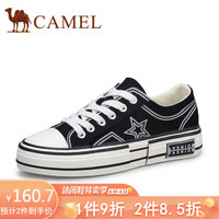 骆驼（CAMEL） 女士 百搭个性图案混搭凹凸字母装饰厚底帆布鞋 A01228635 黑色 40