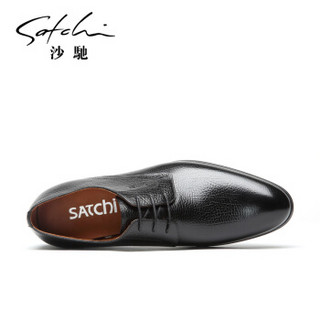沙驰男鞋 高档皮鞋婚鞋弹软舒适单鞋办公鞋 872022001Z 黑色 40