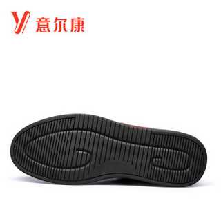 意尔康男鞋日常舒适休闲鞋牛皮运动板鞋松紧带单鞋 9512ZE97025W 黑色 40