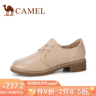 骆驼（CAMEL） 女士 简约舒适牛皮车缝线粗跟单鞋 A935046233 杏色 40