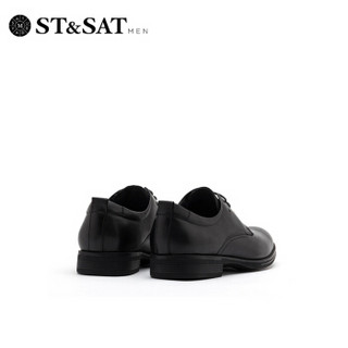 星期六男鞋（ST&SAT)头层牛皮圆头商务正装休闲皮鞋单鞋男鞋 黑色 41