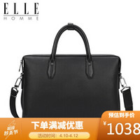 ELLE HOMME 商务男士公文包大容量办公手提包 时尚头层牛皮斜挎包电脑包EA988202210黑色