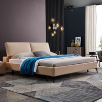 A家家具 床 意式简约双人床 纯色框架床皮床（三色可选 留言客服）1.5米床+床垫+床头柜*2 DA0152