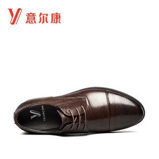 意尔康男鞋韩版时尚商务正装鞋低跟尖头牛皮单鞋 9701GE80499W 棕色 39