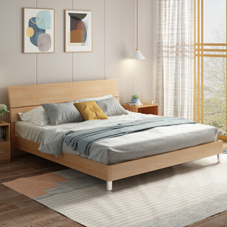 A家家具 床 北欧板式双人床 现代简约卧室高箱储物床 1.8米高箱床+床垫+床头柜*2+四门衣柜 Y3A0125
