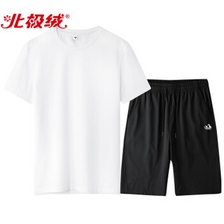 北极绒 Bejirong T恤套装男士 2020春夏青年运动休闲简约圆领短袖短裤两件套 TX001白-MZX8818黑 3XL