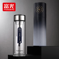 富光 荣升玻璃杯 男女士双层隔热泡茶杯 316不锈钢滤网经典简约耐热防烫礼盒装水杯子黑色350ML(WFB1046-350)
