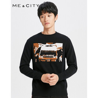 MECITY男冬季新款纯羊毛图案装饰长袖毛衫 519278 正黑 170/92A