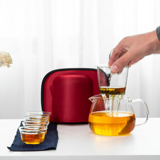 尚帝（shangdi）玻璃茶具套装旅行茶具便携包户外简约茶壶迷你创意一壶四杯功夫 收纳便携玻璃旅行套一壶四杯