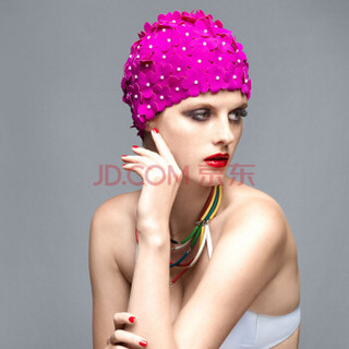 范德安/balneaire 泳帽女长发短发舒适时尚纯手工花瓣立体花朵游泳帽大号30053 紫红色