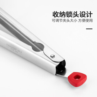newair 维艾 304不锈钢烤肉夹子耐高温硅胶防烫食物夹牛排夹不粘锅专用黑色