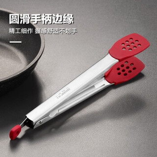 newair 维艾 304不锈钢烤肉夹子耐高温硅胶防烫食物夹牛排夹不粘锅专用黑色