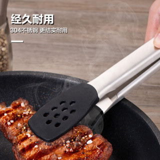 newair 维艾 304不锈钢烤肉夹子耐高温硅胶防烫食物夹牛排夹不粘锅专用黑色