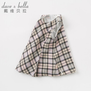 davebella戴维贝拉秋冬新品女童绵羊毛格纹背心裙 儿童宝宝连衣裙 紫灰格子 66cm(12M（建议身高66cm）)
