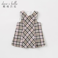 davebella戴维贝拉秋冬新品女童绵羊毛格纹背心裙 儿童宝宝连衣裙 紫灰格子 66cm(12M(建议身高66cm))