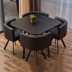 TIMI 天米 北欧简约餐桌椅组合 黑色方桌+4把黑色PU椅子
