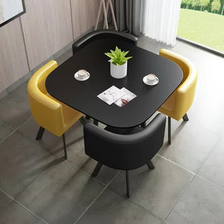 TIMI 天米 北欧简约餐桌椅组合 (黑色方桌+4把灰色布艺椅子)