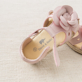 davebella戴维贝拉夏季新品女童儿童花朵皮凉鞋 宝宝公主凉鞋 粉色 125(鞋内长12.5cm)