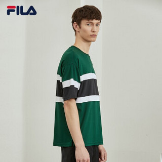 FILA 斐乐官方 男子短袖T恤 2019秋季新款液氨面料条纹运动T恤 峰绿-GN 165/88A/S