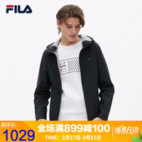 FILA 斐乐官方 男子外套 2019冬季运动休闲针织基础连帽外套 正黑色-BK 180/100A/XL