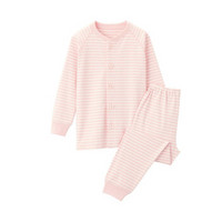 无印良品 MUJI 孩童 无侧缝双罗纹编织 睡衣 粉红色X横条 140-150