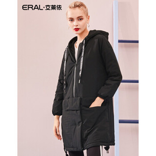 ERAL/艾莱依2018年新款卫衣式休闲羽绒服女大衣 黑色 165/88A/L