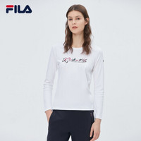 FILA 斐乐官方 女子长袖T恤 2019冬季运动休闲针织长袖打底衫 标准白-WT 160/80A/S