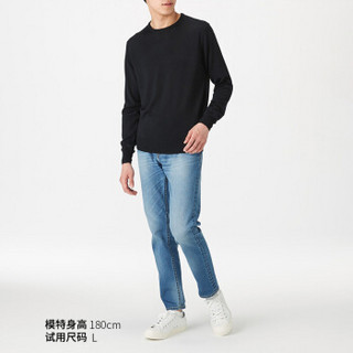 无印良品 MUJI 男式 美利奴羊毛高针距 圆领毛衣 黑色 M