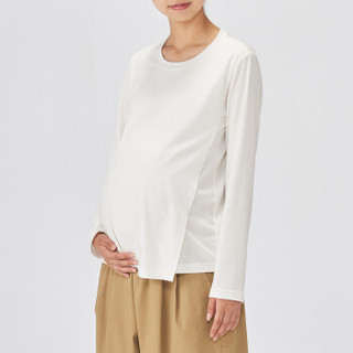 无印良品 MUJI 孕妇 莫代尔棉天竺 便于哺乳长袖T恤 白色 M-L