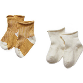 棉花堂婴儿袜子秋冬纯棉 新款新生儿童袜男女宝宝地板袜两双装 奶咖、姜黄组四 11cm（6-12个月）