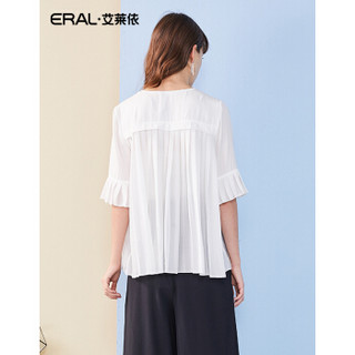 ERAL 艾莱依 雪纺上衣女新款气质V领褶皱灯笼袖荷叶边ERAL31013-ECAA 本白 S