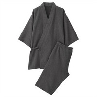 无印良品 MUJI 男式 华夫格编织 和服式夏季短装 炭灰色 XL