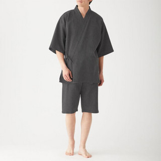 无印良品 MUJI 男式 华夫格编织 和服式夏季短装 炭灰色 XL