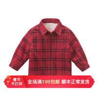 davebella戴维贝拉秋冬季新款男童儿童保暖衬衫 宝宝加绒格子衬衫 大红格子 110cm(5T(建议身高100-110cm))
