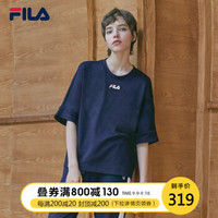 FILA 斐乐官方 女子短袖T恤  2019夏季新款印花亲肤七分袖短袖衫 传奇蓝-NV 175/92A/XL