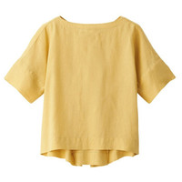 無印良品 MUJI 無印良品 女式 亚麻水洗 短袖罩衫 烟熏黄色 XS-S