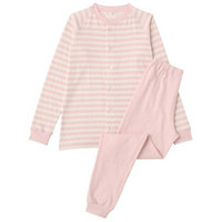 无印良品 MUJI 孩童 棉接结睡衣 长袖 浅粉红色*横条 孩童 150