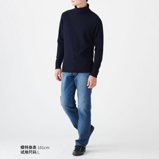 无印良品 MUJI 男式 牦牛绒混羊毛 高领毛衣 深海军蓝 XL