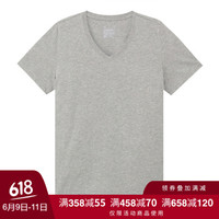 無印良品 MUJI 無印良品 女式 棉V领短袖T恤 浅灰色 S