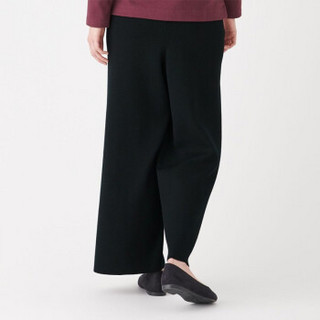 无印良品 MUJI 女式 羊毛混双面针织 宽版裤 黑色 XS-S