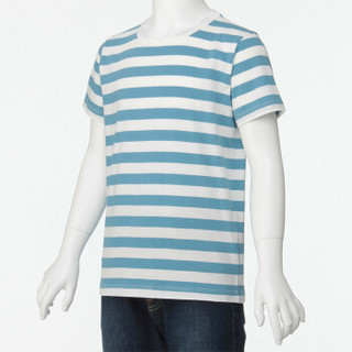 无印良品 MUJI 孩童 日常儿童 棉条纹短袖T恤 蓝色 110cm