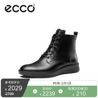 ECCO爱步2019冬季新款英伦风真皮短靴中筒马丁靴男 适动836724 黑色83672401001 41